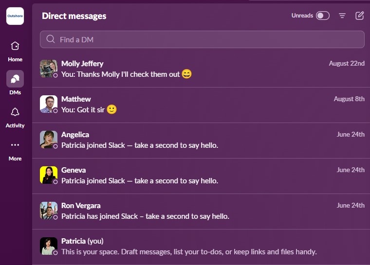 Slack direct messages