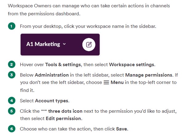 Slack manage channel permissions