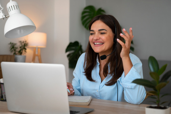 Virtual assistant woman working remotely