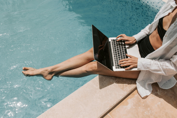 working beside the pool